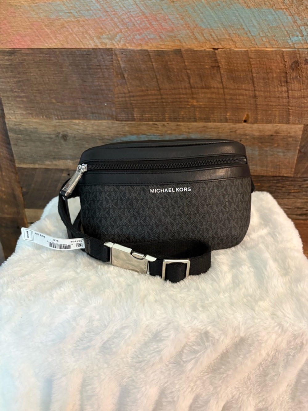 Michael Kors Black Signature Logo Belt Bag with Silver Hardware